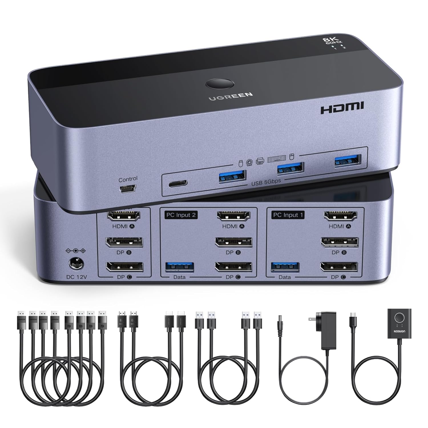 UGREEN 8K@60Hz HDMI Displayport KVM Switch 3 Monitors 2 Computers, Aluminum 4K@240Hz with 4...