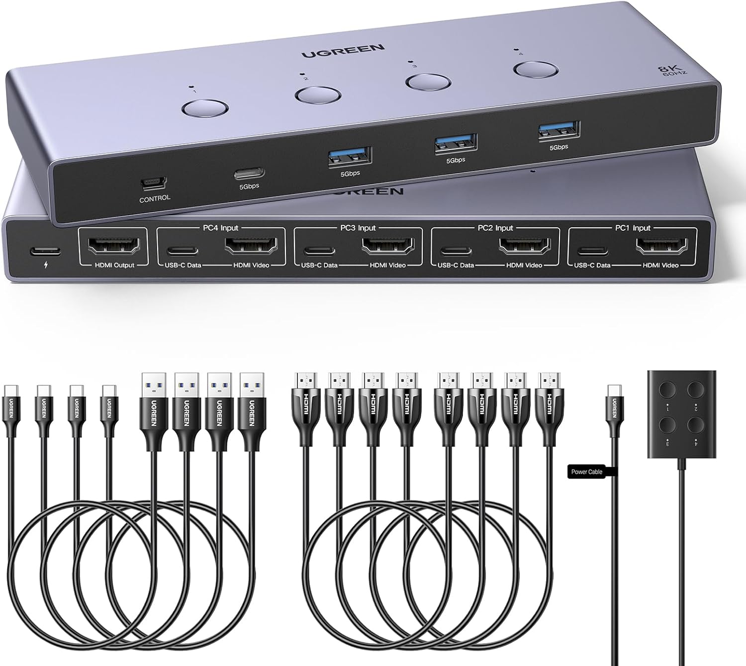 UGREEN 8K@60Hz HDMI KVM Switch 4 Computers with 4 USB 3.0 Ports Aluminum KVM Switches Share...