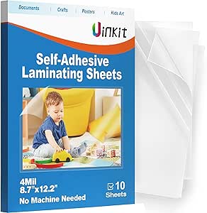 Uinkit 4mil Thicker Self-Adhesive Laminating Sheets, 10Pack Letter Size 8.5x11" - Peel &...