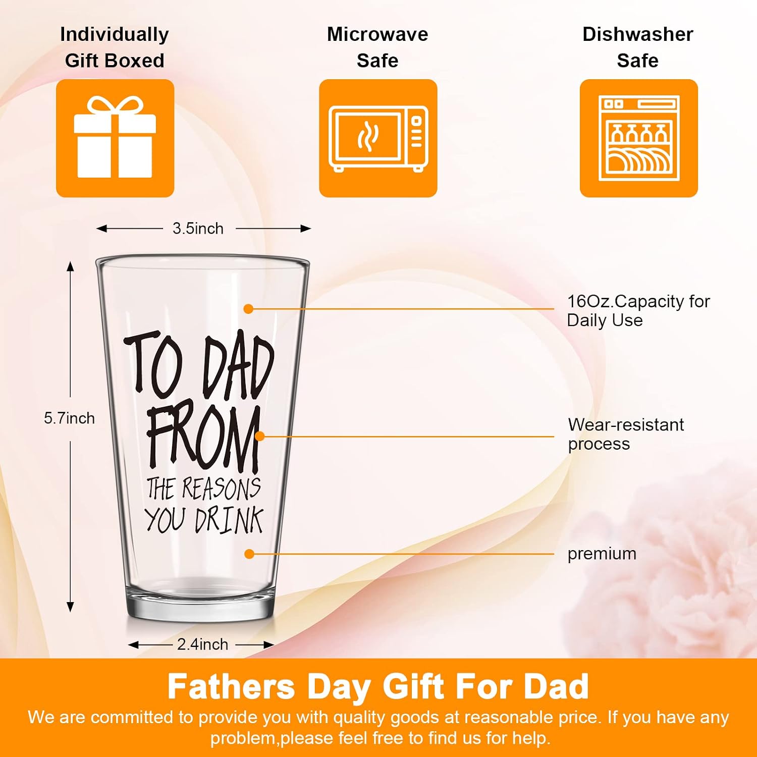 Ulrhpc Dad Gifts from Daughter Christmas Stocking Stuffers 16 OZ Beer Glass | Birthday... image