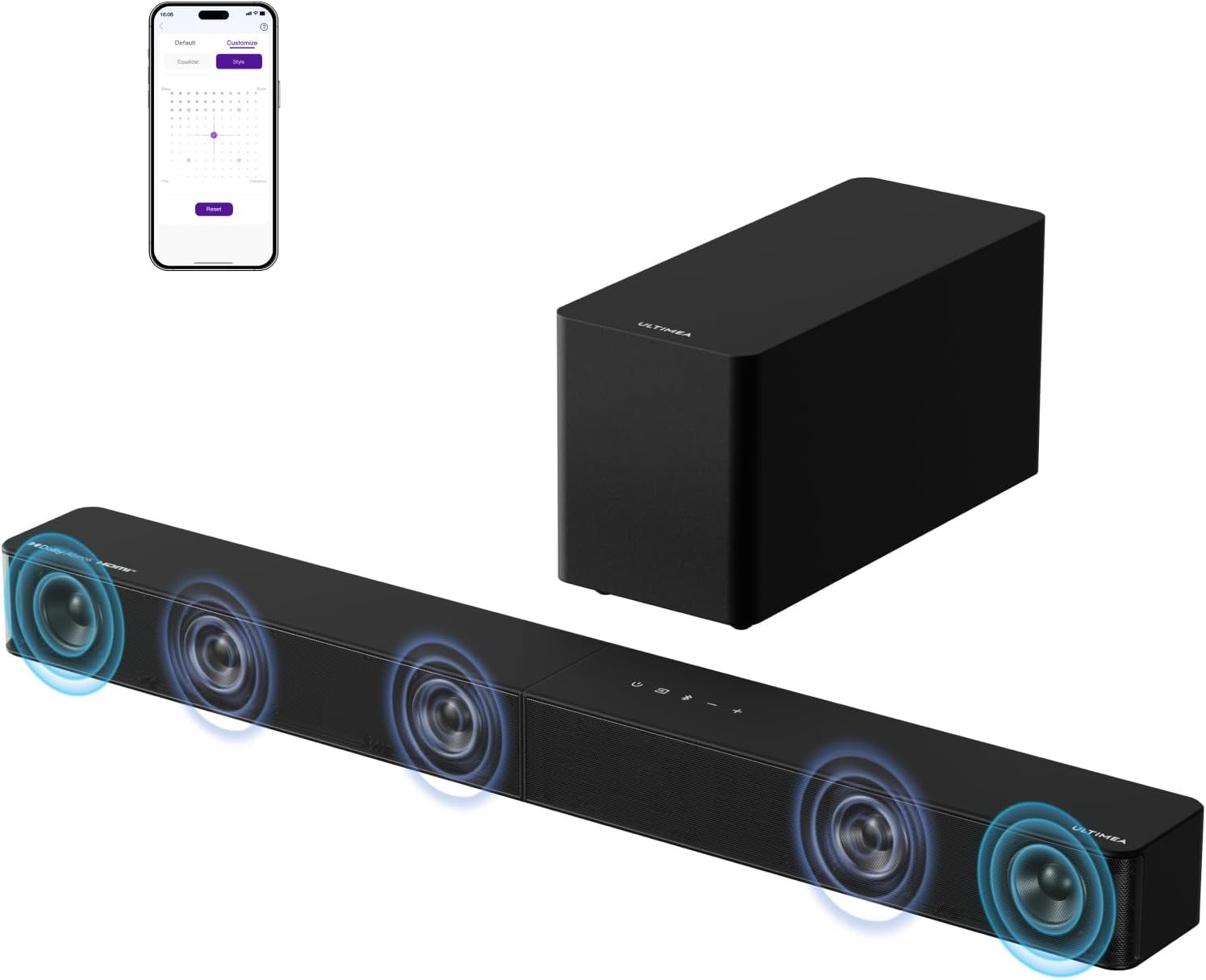 ULTIMEA 5.1CH Surround Sound Bar with Subwoofer, Dolby Atmos, VoiceMX, BassMX, APP, 300W...