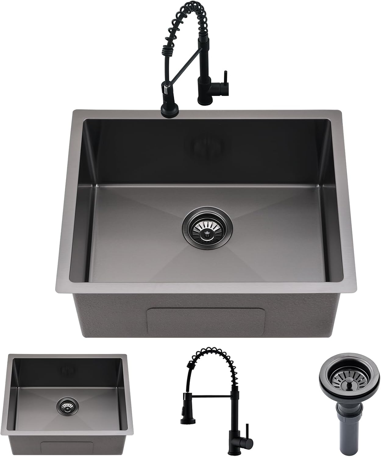 Undermount Laundry Utility Sink with Faucet, 23"x18"x12" Black Stainless Steel Laundry Sink...