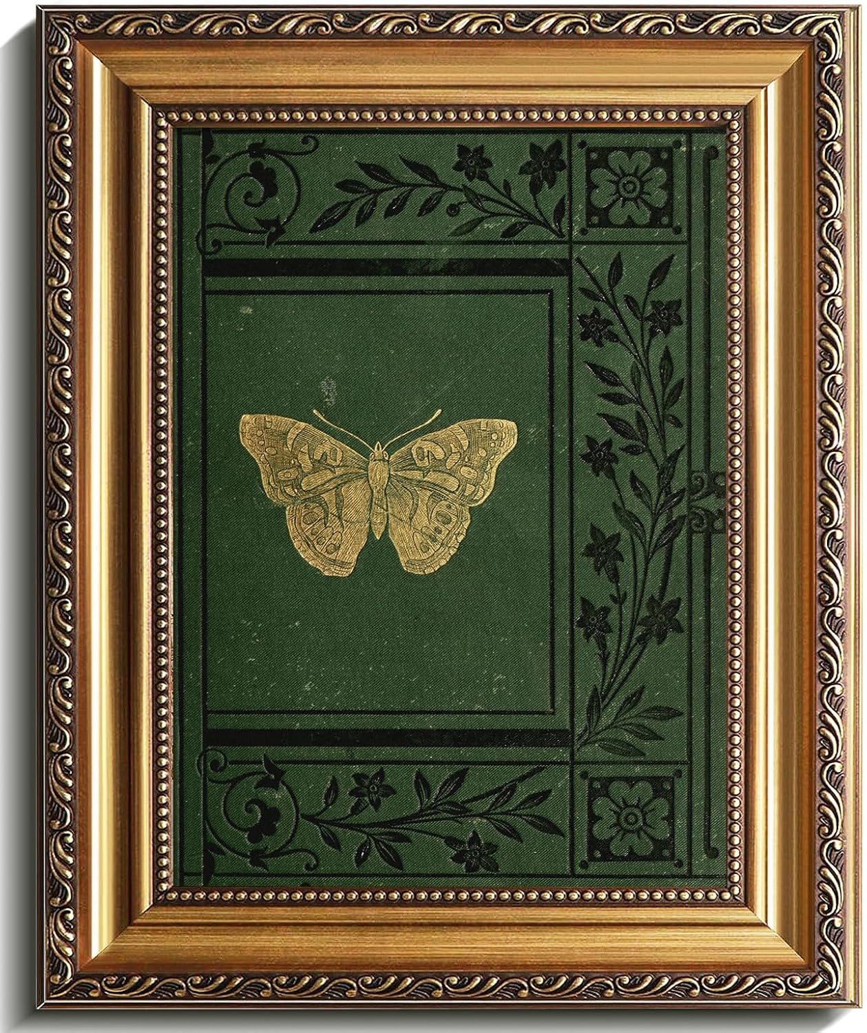 Uniro Vintage Gold Framed Wall Art, Classical Butterfly Posters Wall Art Decor Emerald Green...