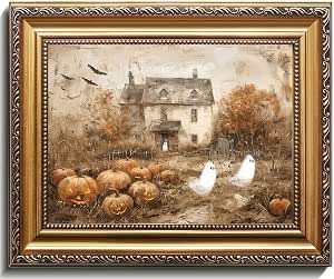 uniro Vintage Gold Framed Wall Art, Vintage Cute Ghosts Haunted Halloween Painting, Spooky...