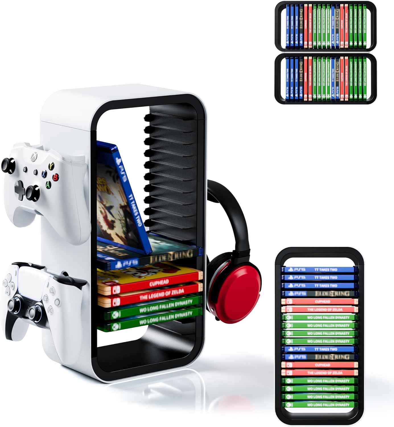 Universal Games Storage Tower Pro - for Up to 18 Games - with Controller Holder for up to 4...