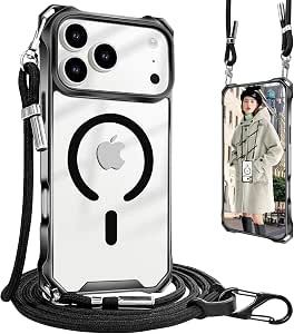UnnFiko for iPhone 17 Pro Max Case Clear, Compatible with Magsafe, Crossbody Phone Case with...