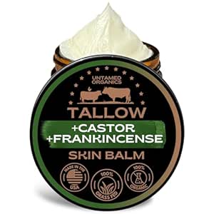 Untamed Organics Beef Tallow Balm for Skin & Face with Castor Oil & Frankincense - 100%...