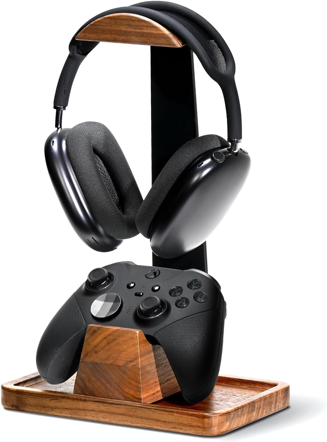UPERGO Headset Stand with Gaming Controller Holder, Walnut Wood Headphone Stand with Storage...