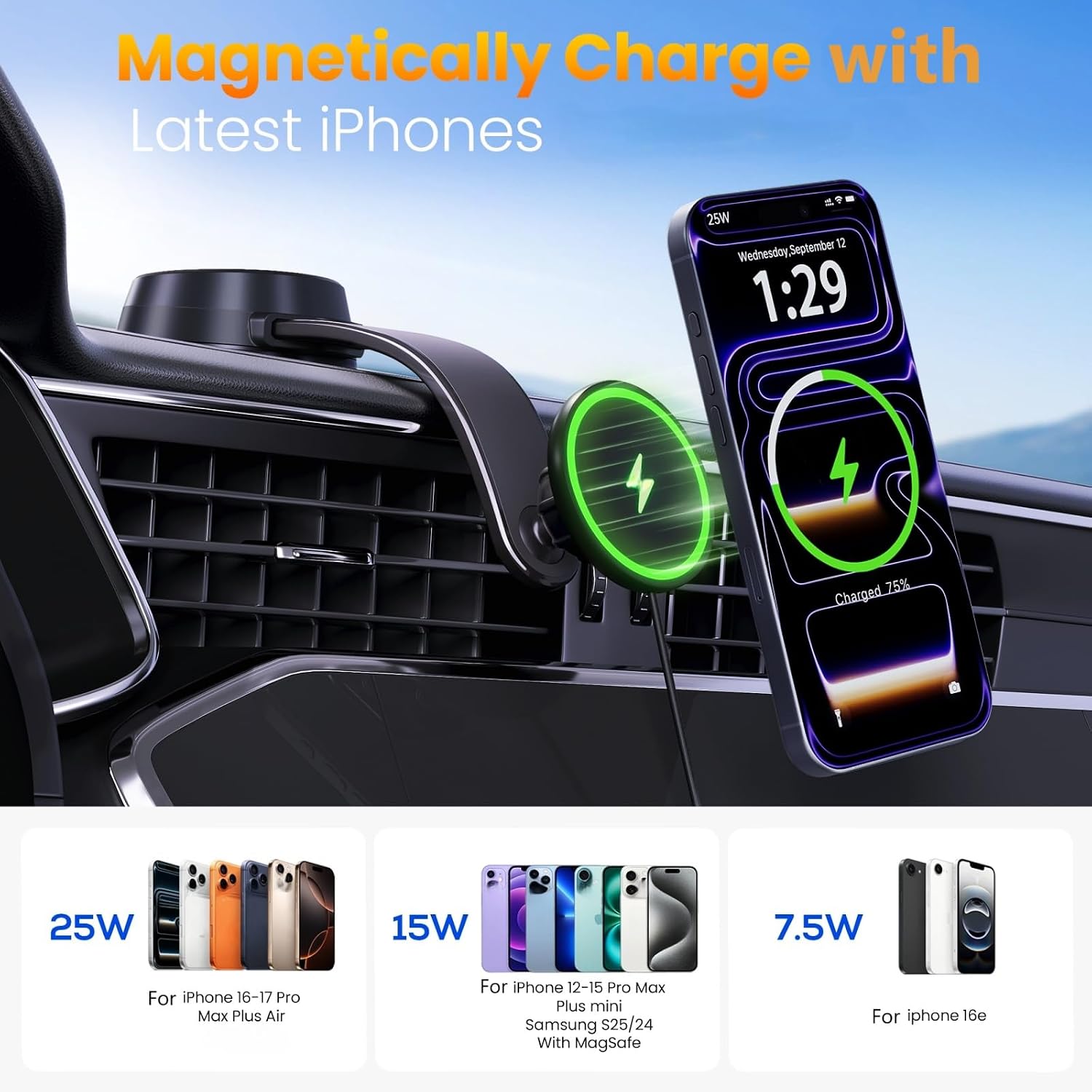 Upgrade [for Qi2.2-Certified] 25W for MagSafe Wireless Car Charger Mount, 2XFast... image
