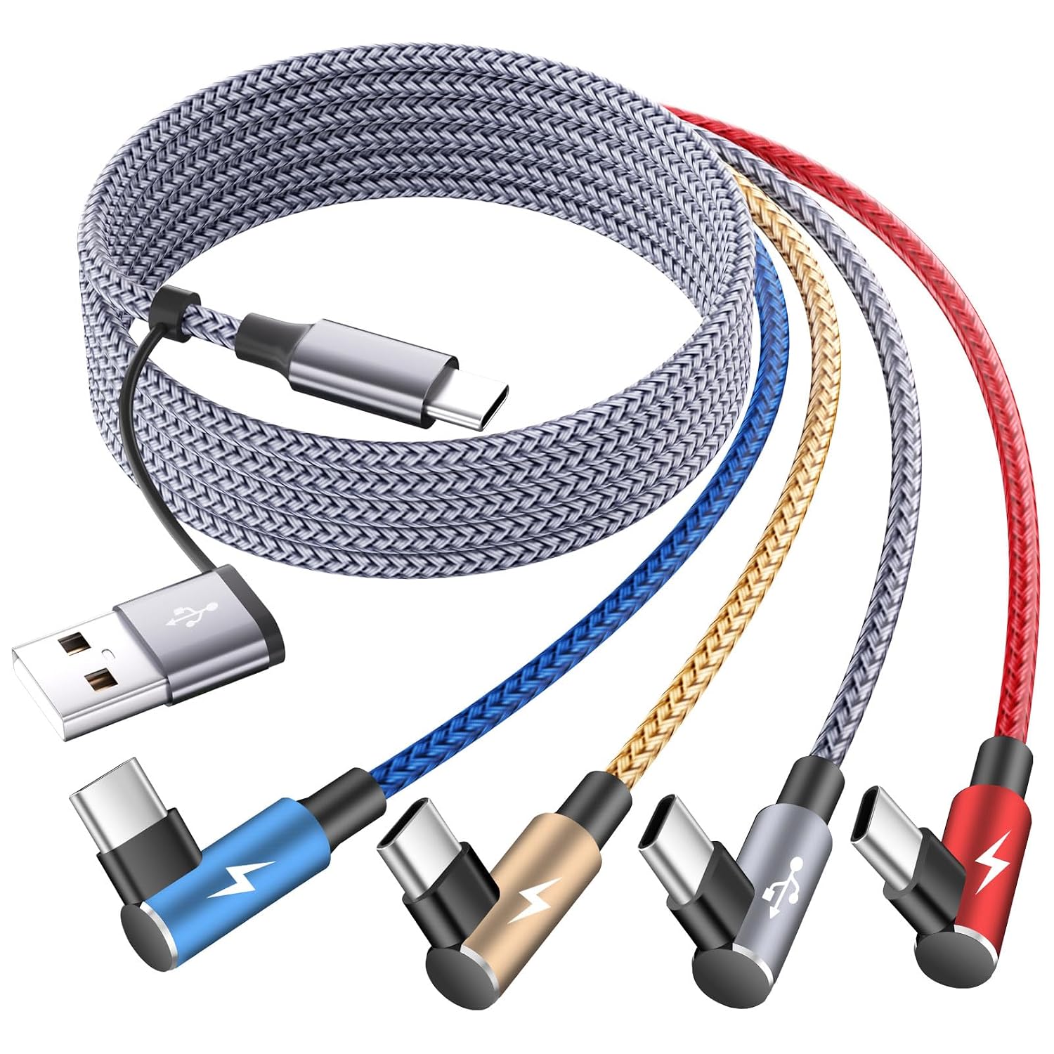 USB C Splitter Multi Charging Cable, Right Angle USB A/C to USB C Cable,4 in 2 Multiple...