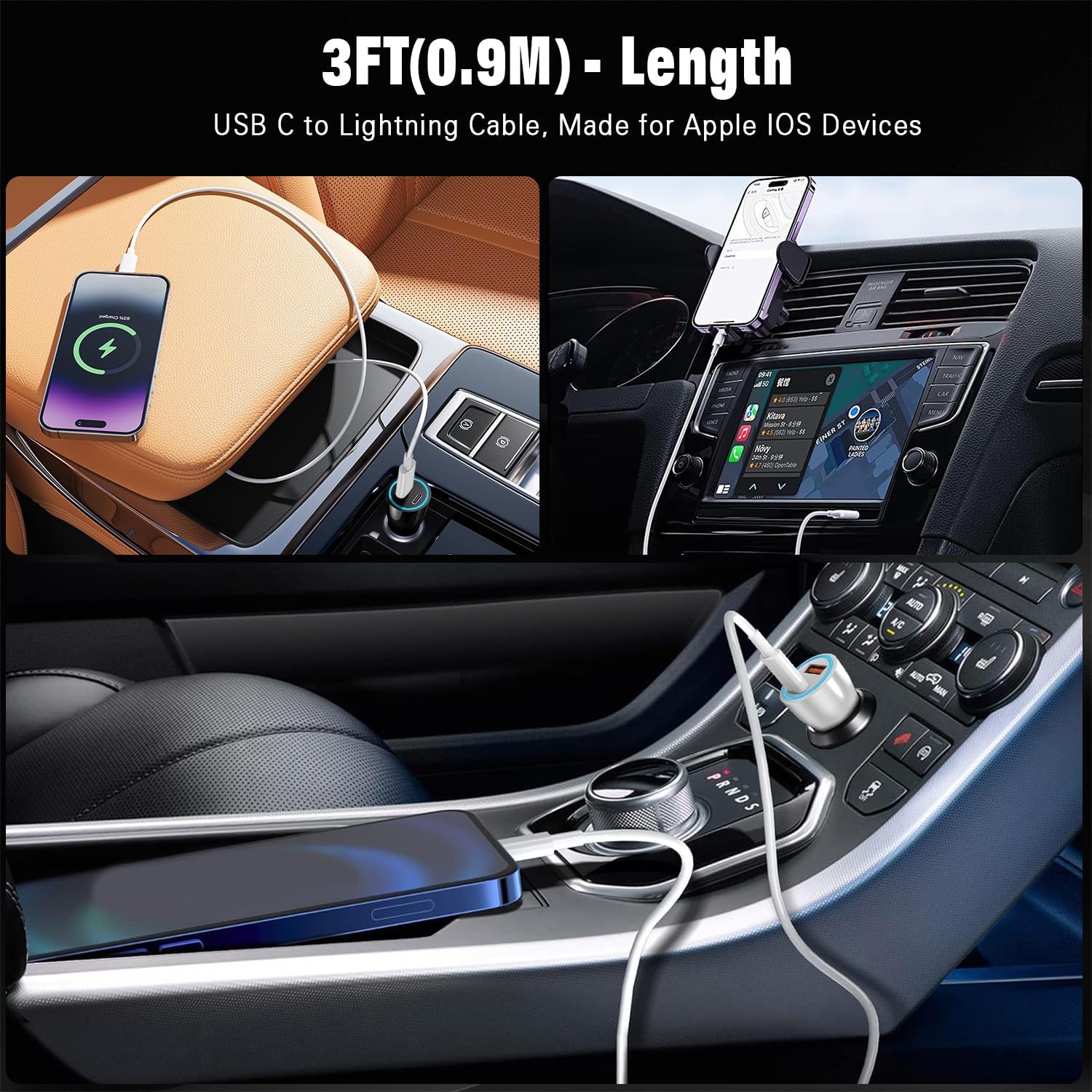 USB C to Lightning Cable, Apple Carplay Cable 3FT Car iPhone Charger Fast Charging Cord for...
