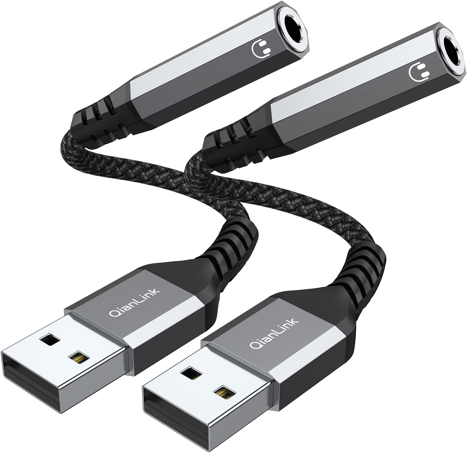 USB to 3.5mm Jack Audio Adapter (2-Pack), USB to Audio Jack Adapter Headset, USB-A to 3.5mm...