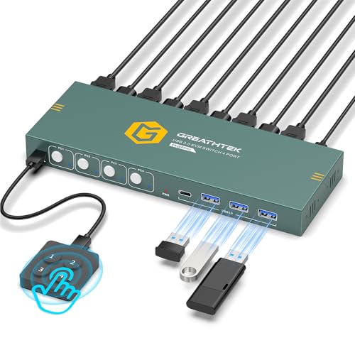 USB3.0 KVM Switch HDMI 4K@60Hz for 4 Computers Share 1 Monitor, KVM Switch 4 Port with 3 USB...