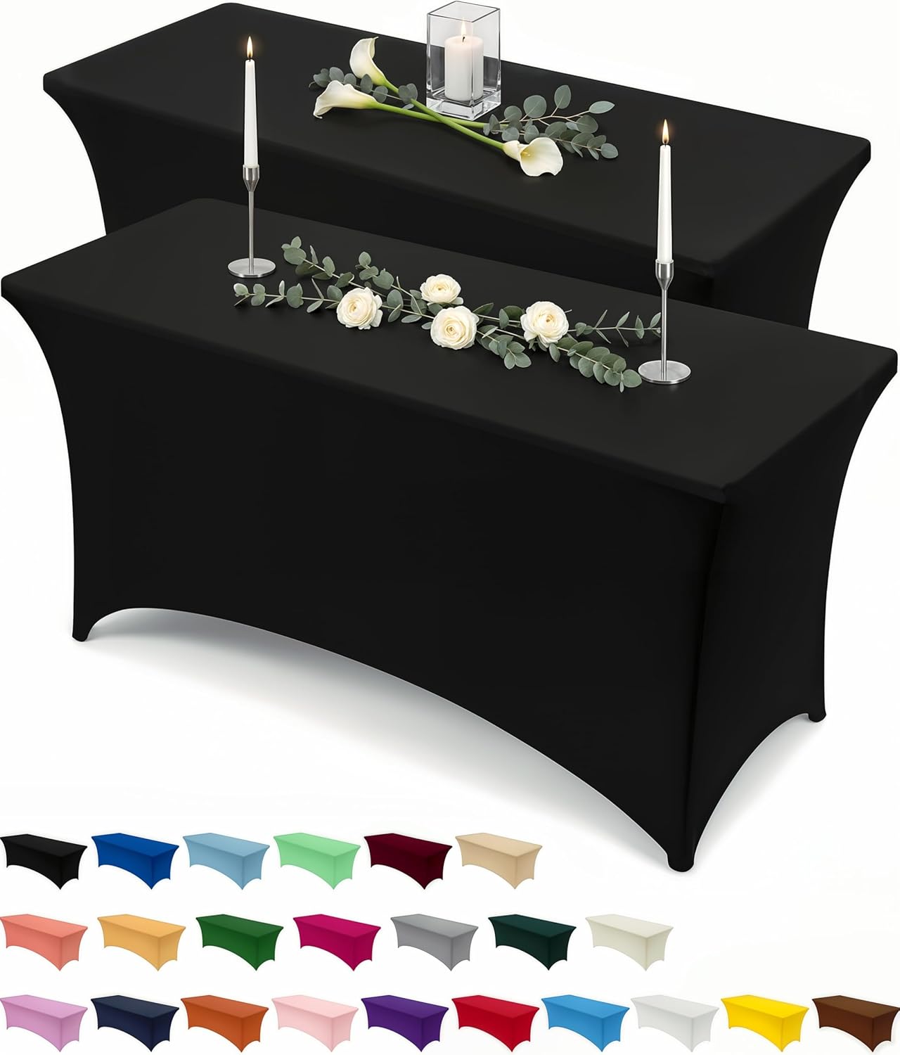 Utopia Kitchen Spandex Tablecloth 2 Pack [6FT, Black] Tight, Fitted, Washable and Wrinkle...