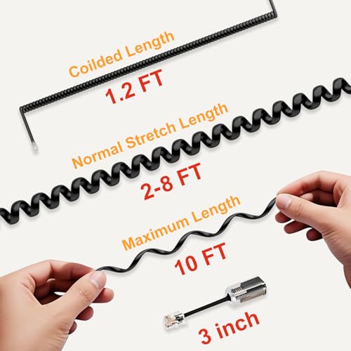 Uvital 2 Pack Telephone Handset Cords with Detanglers, Black Phone Cords | 1.2Ft Coiled/10Ft... image