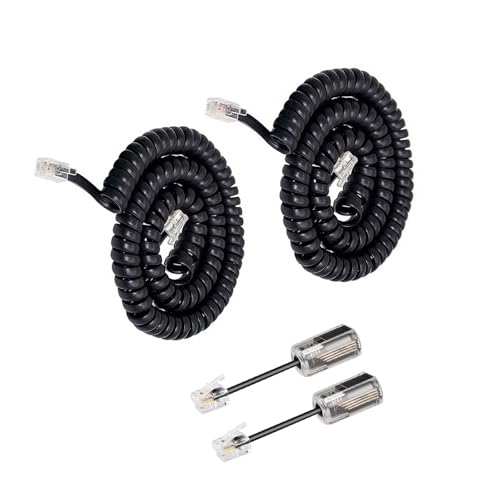 Uvital 2 Pack Telephone Handset Cords with Detanglers, Black Phone Cords | 1.2Ft Coiled/10Ft...