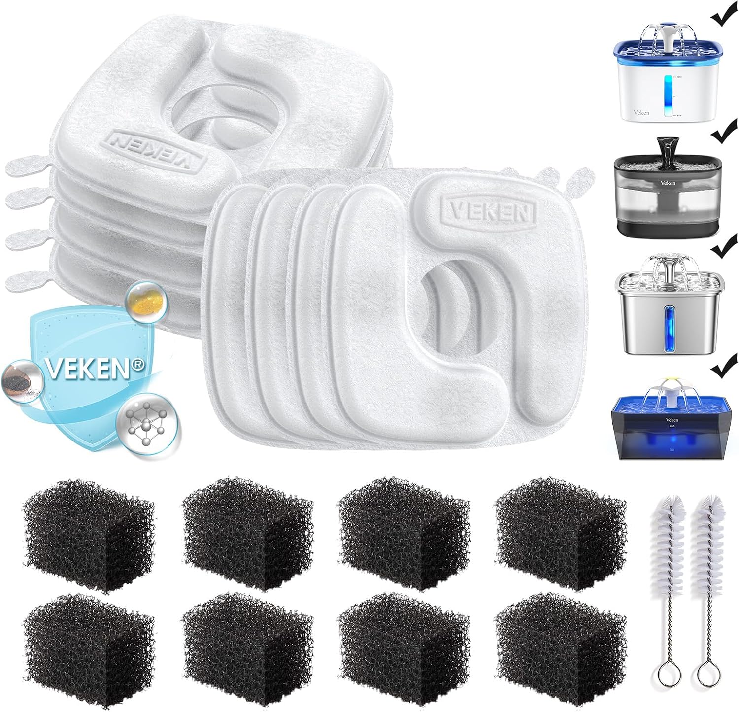 Veken Cat Water Fountain Filters, 8 Pack Replacement Filters & 8 Pack Replacement Pre-Filter...