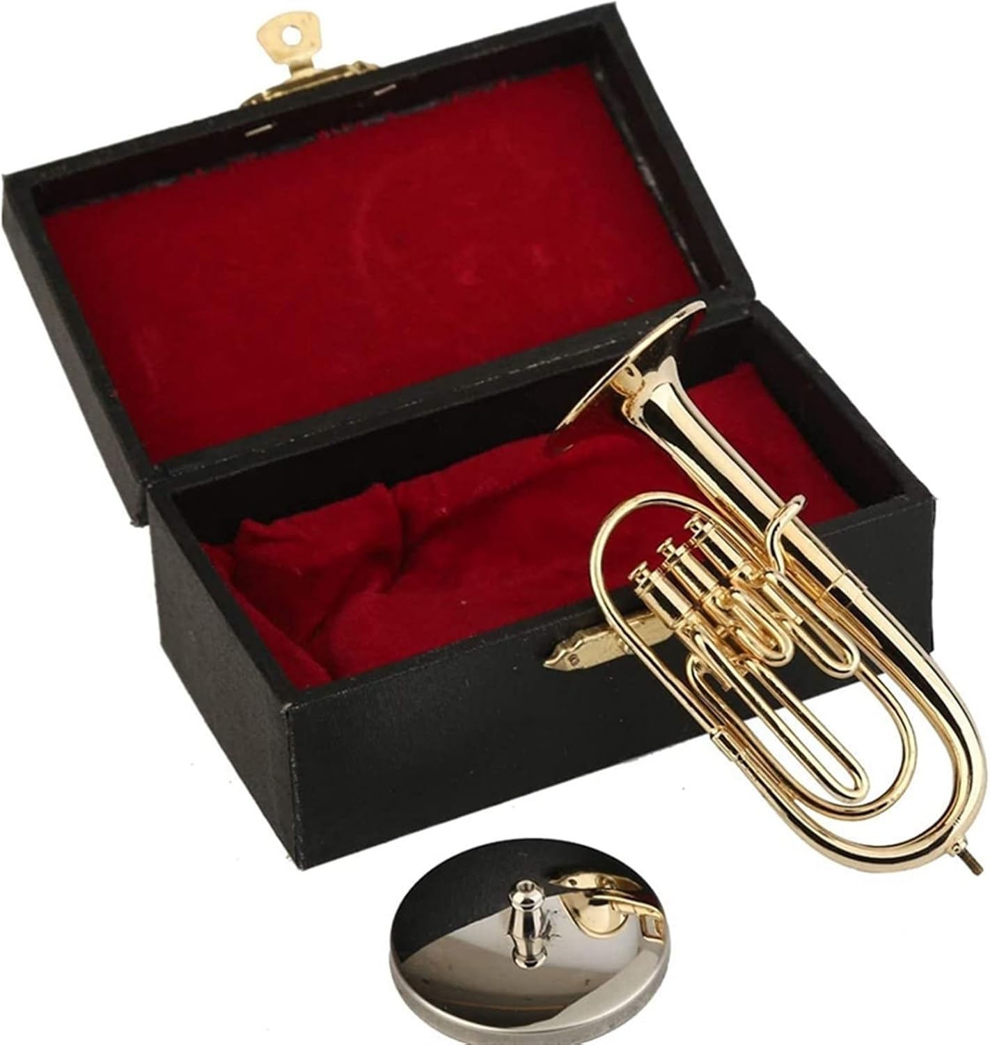 VENEKA 10cm Copper Miniature Baritone Horn with Stand Miniature Model Home Decoration