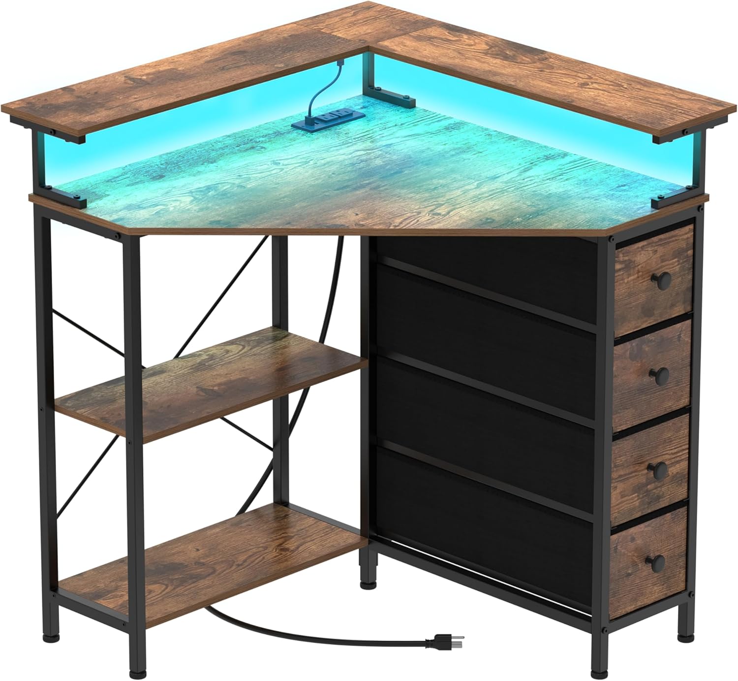 VENNQD Corner Desk with Drawers Shelves for Small Space 90 Degrees Triangle Computer Desk...