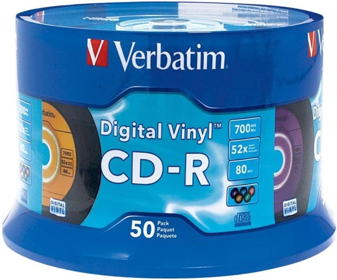 Verbatim CD-R Blank Discs 700MB 80min 52X Recordable Disc for Data and Music with Digital...