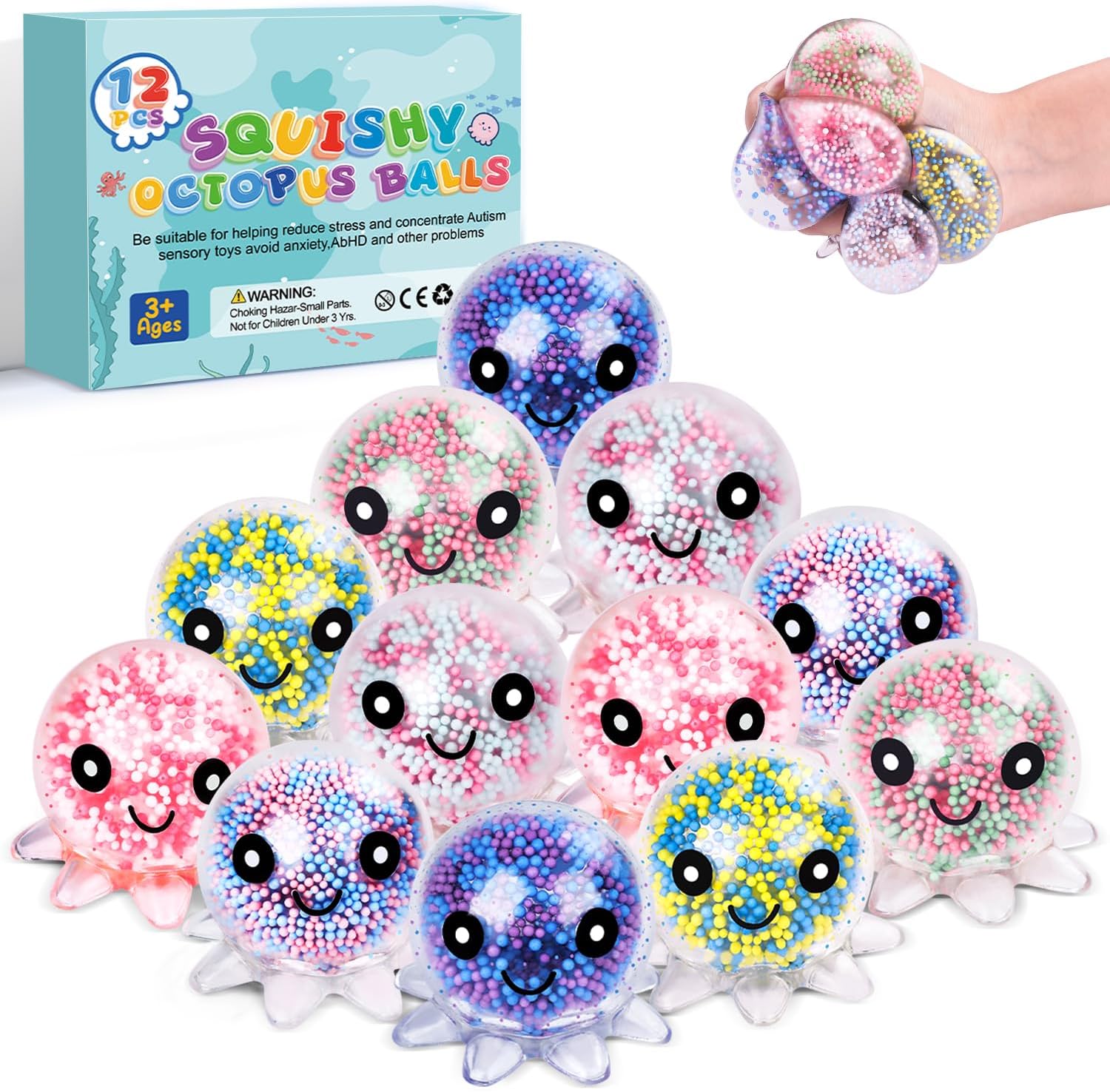 VESPRO 12 Pack Fidget Stress Balls for Adults, Cute Octopus Stress Sensory Stress Ball, Bulk...