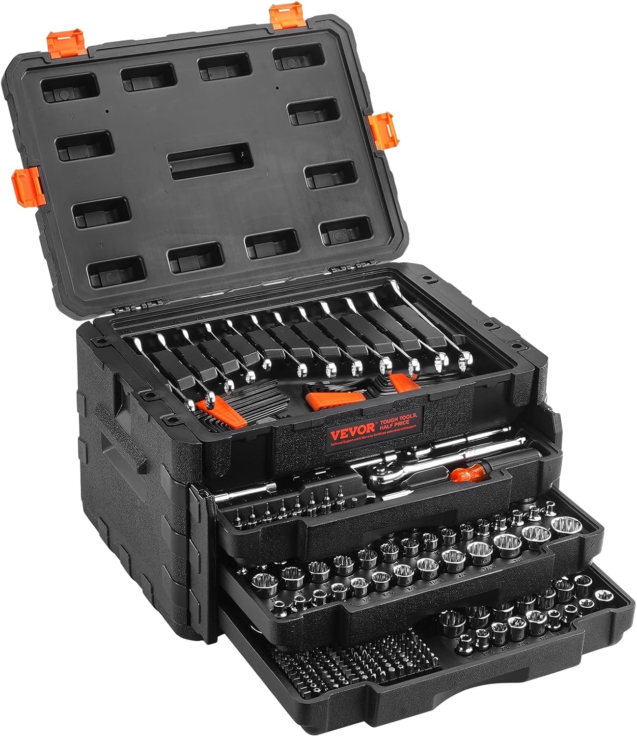VEVOR Mechanics Tool Set and Socket Set, 1/4" 3/8" 1/2" Drive Deep and Standard Sockets, 450...