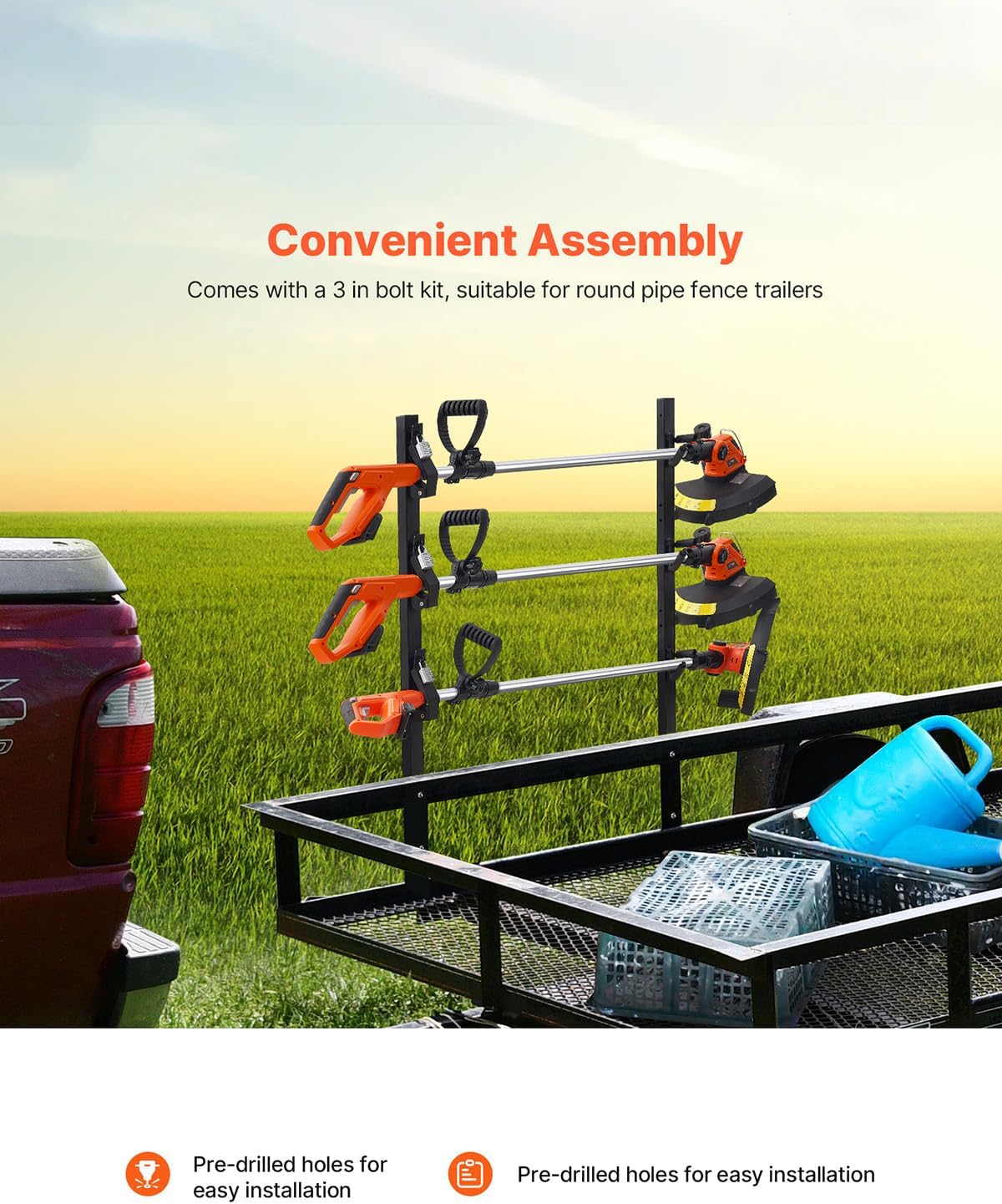 VEVOR Trimmer Rack, 3-Place Trim Holder Trailer Rack Carrier, Weeder Trimmer Rack with Zinc... image