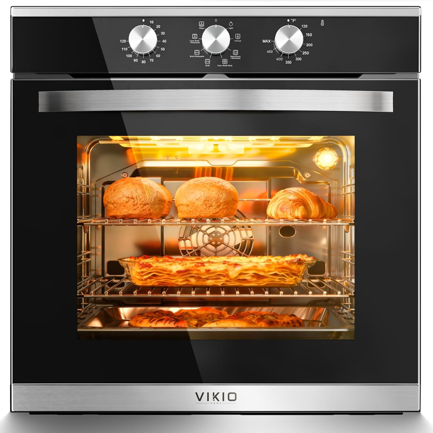 VIKIO HOME 24 Inch Wall Oven, Single Wall Oven with 8 Cooking Functions, Mechanical Knob...