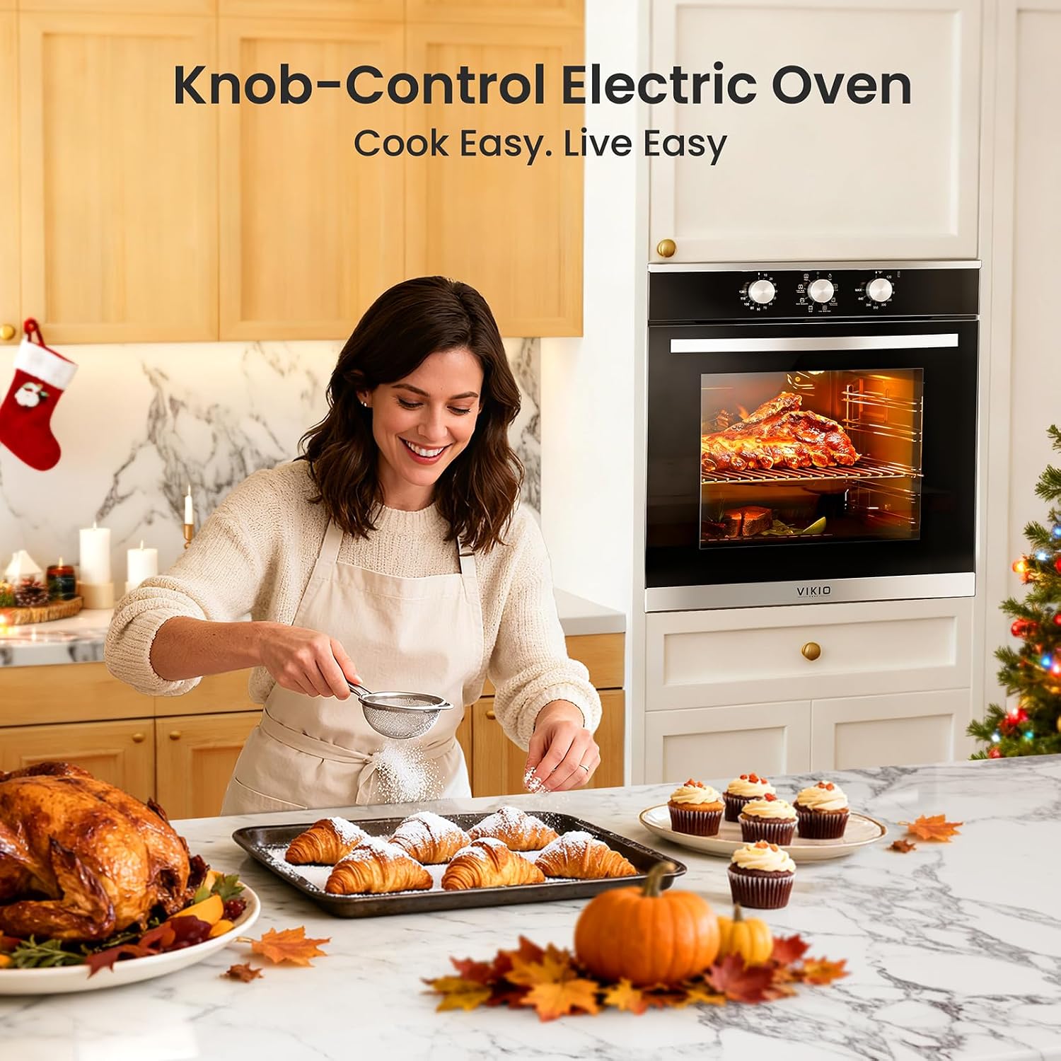 VIKIO HOME 24 Inch Wall Oven, Single Wall Oven with 8 Cooking Functions, Mechanical Knob... image