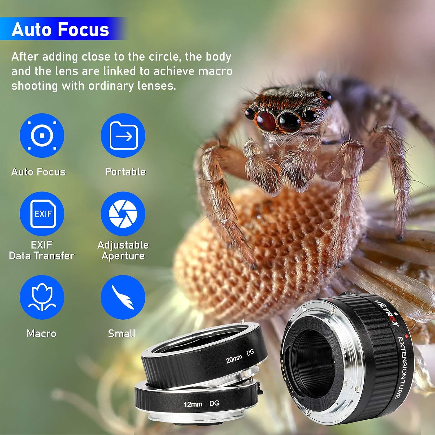 Viltrox Metal Mount Auto Focus AF Macro Extension Tube Ring Set 12mm,20mm,36mm for Canon EF... image