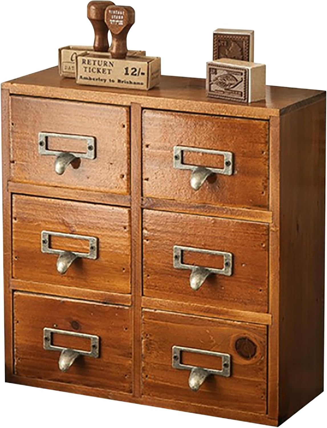 Vintage Card Catalog Drawers for Desktop - 6-Drawer Mini Wood Desktop Cabinet for Office...