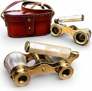 Vintage Opera Glasses with Leather Case | Brass Lorgnette, Mother of Pearl Handle...