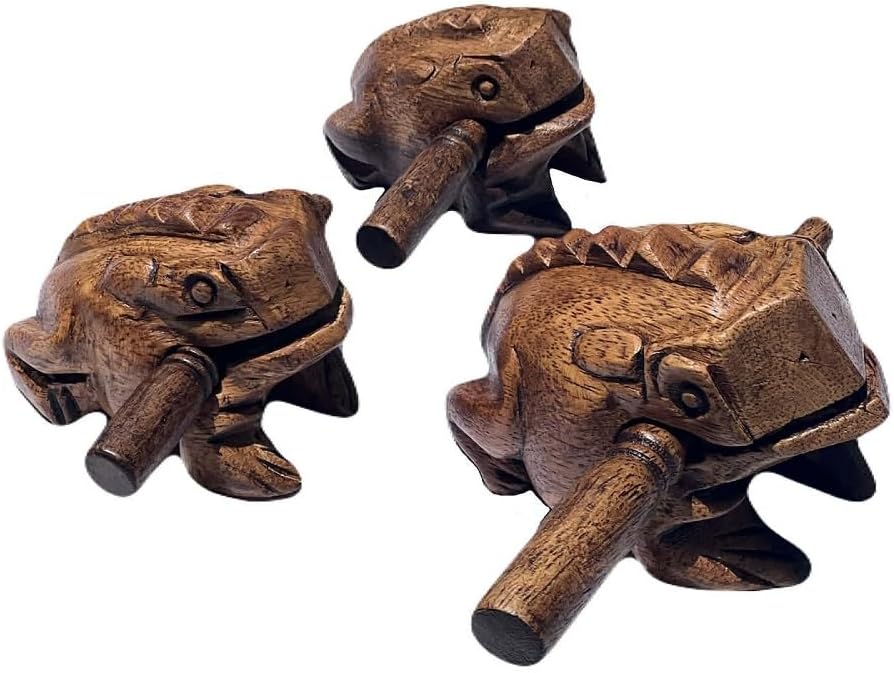 Vintage Wooden Frog 3 Pcs Set of 4 Inch, 3 Inch, 2.75 Inch, Wooden Frog Guiro Instrument –...