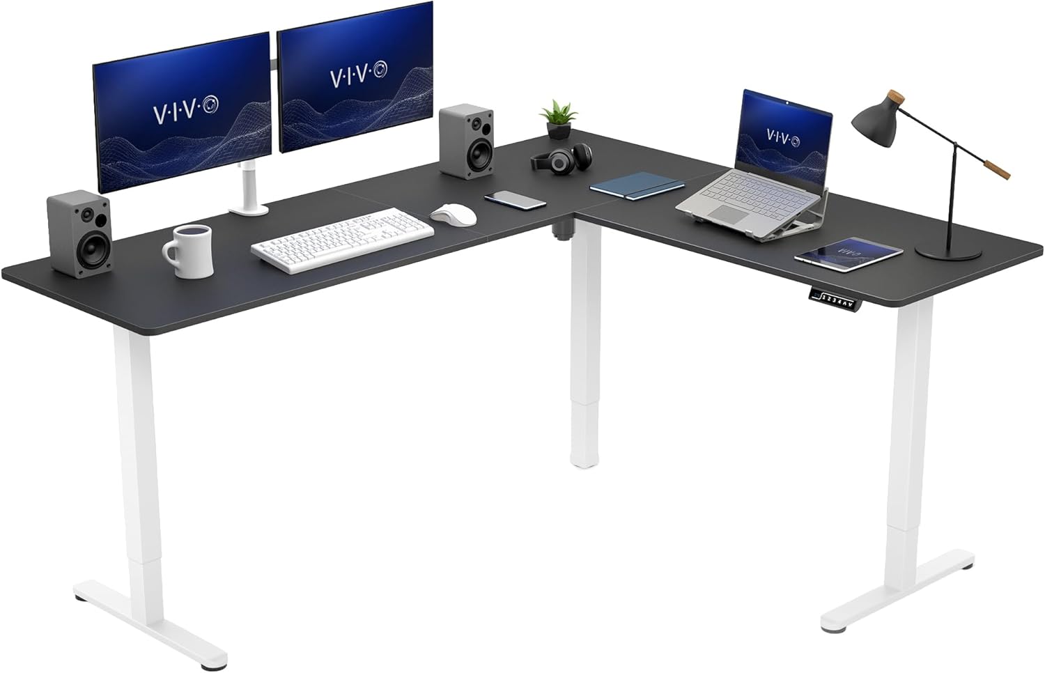 VIVO Corner Standing Desk, 75 x 63 inch Reversible L-Shaped Workstation, Electric Height...