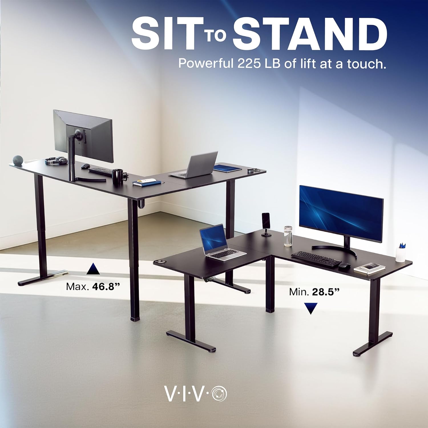 VIVO Corner Standing Desk, 75 x 63 inch Reversible L-Shaped Workstation, Electric Height... image