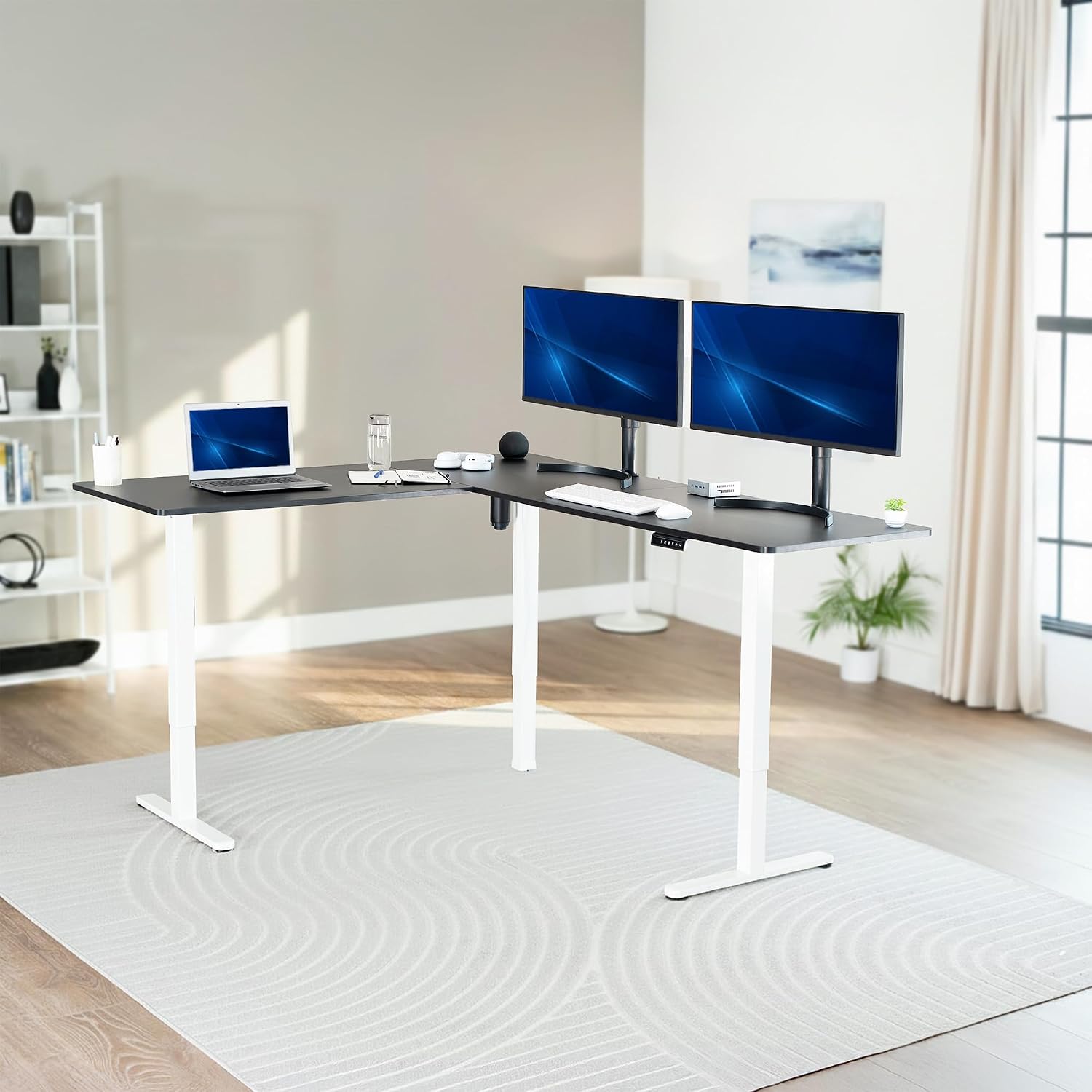 VIVO Corner Standing Desk, 75 x 63 inch Reversible L-Shaped Workstation, Electric Height... image