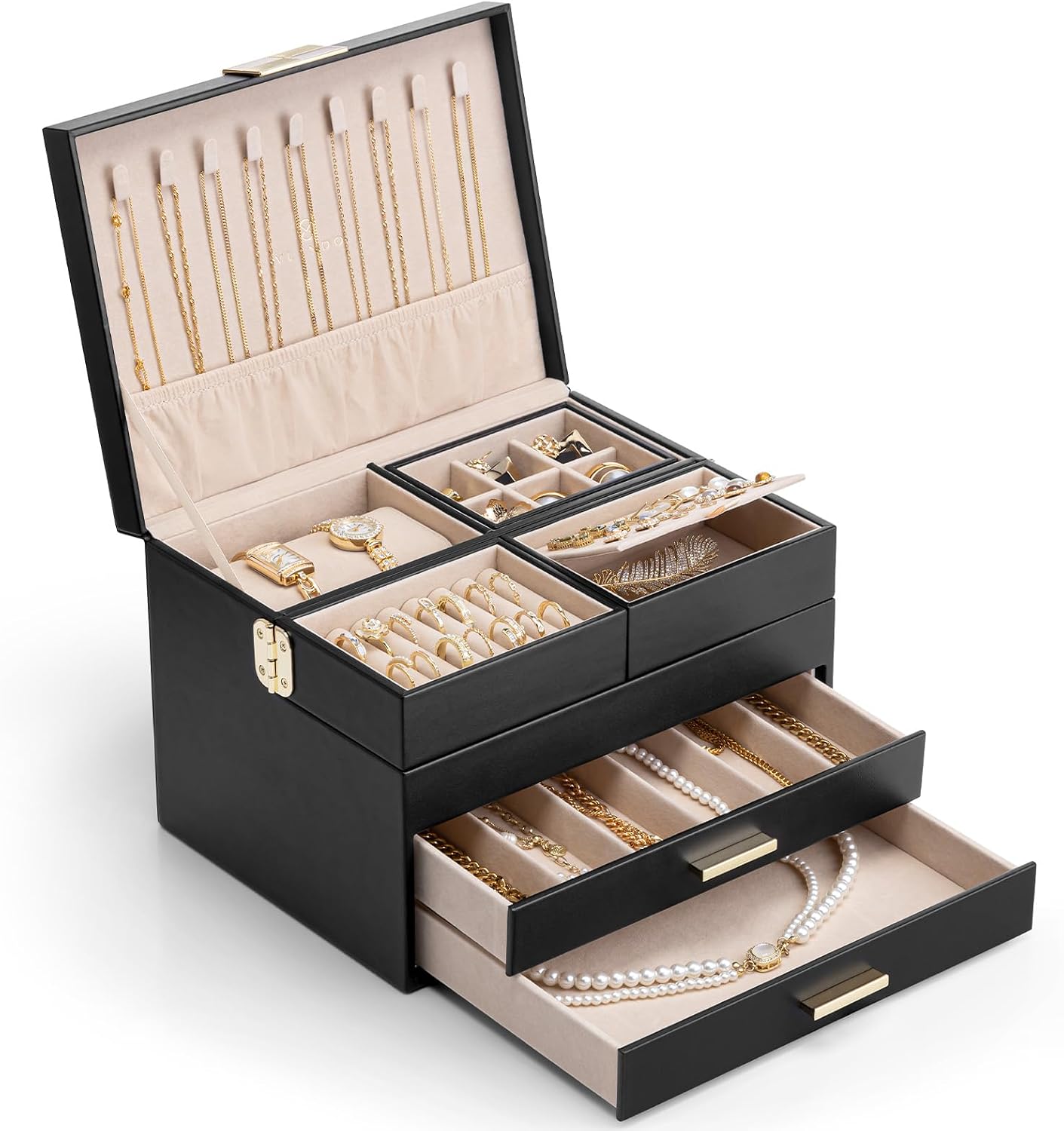 VLANDO 4 Layers Jewelry Box - Women Jewelry Box with Retractable Tray - Jewelry Organizer...
