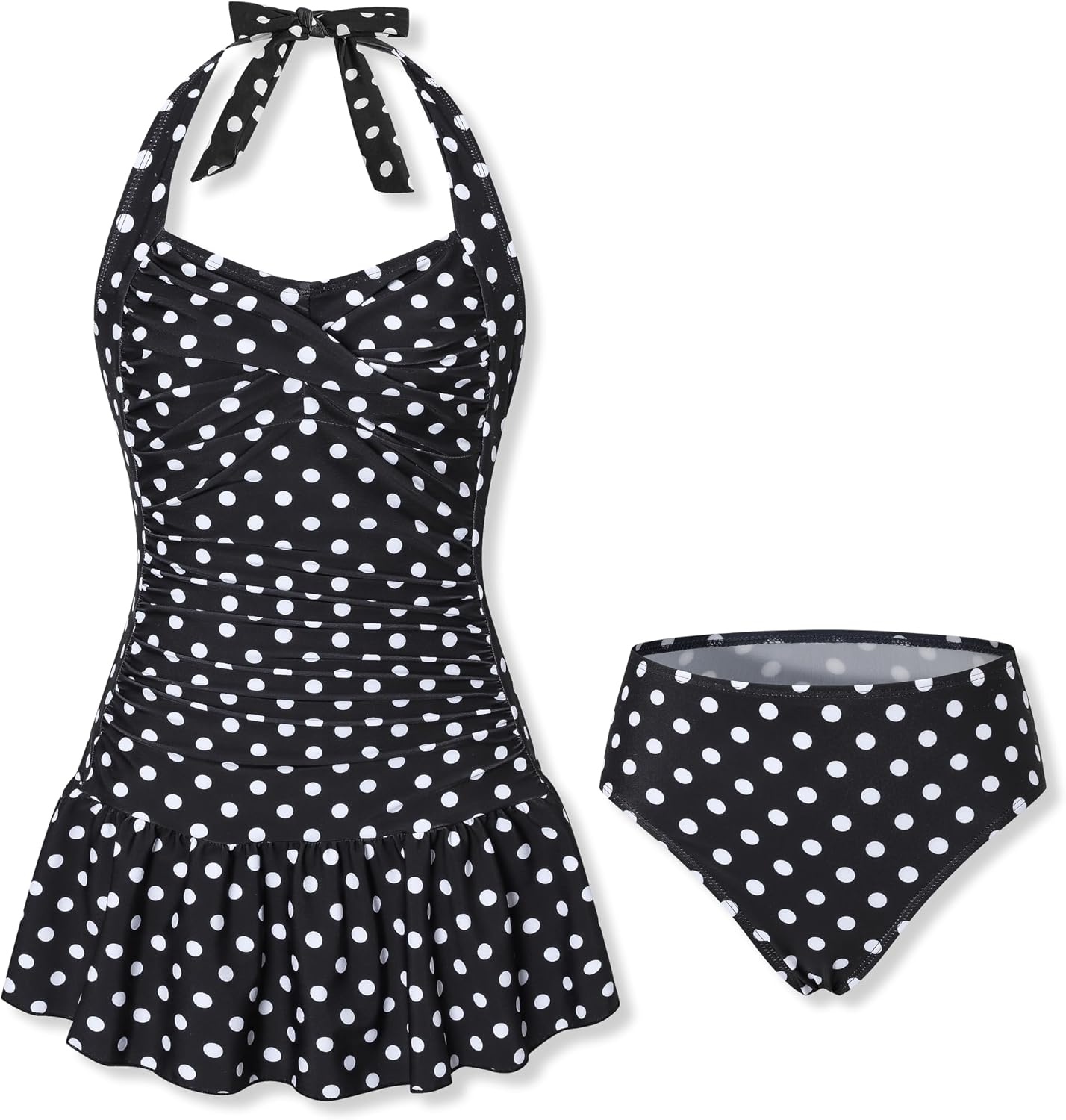 Voxikidio Size 10-17Y Teen Girls Swimsuits Halter Neck Polka Dots Two Piece Cover Up Skirt...