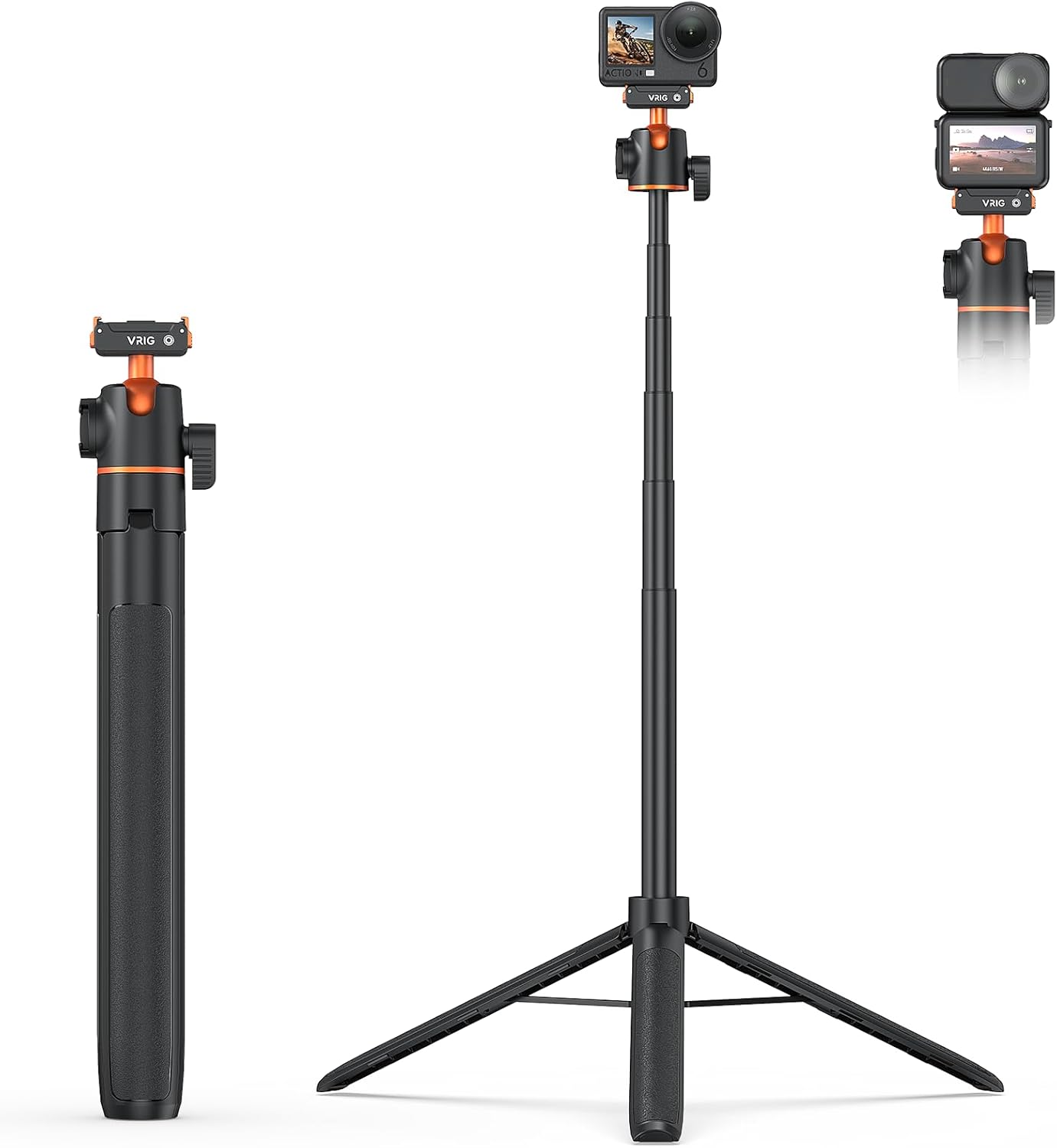 VRIG 55" Action Camera Selfie Stick Tripod for DJI Osmo Action 6/ Osmo Nano, Dual-Direction...