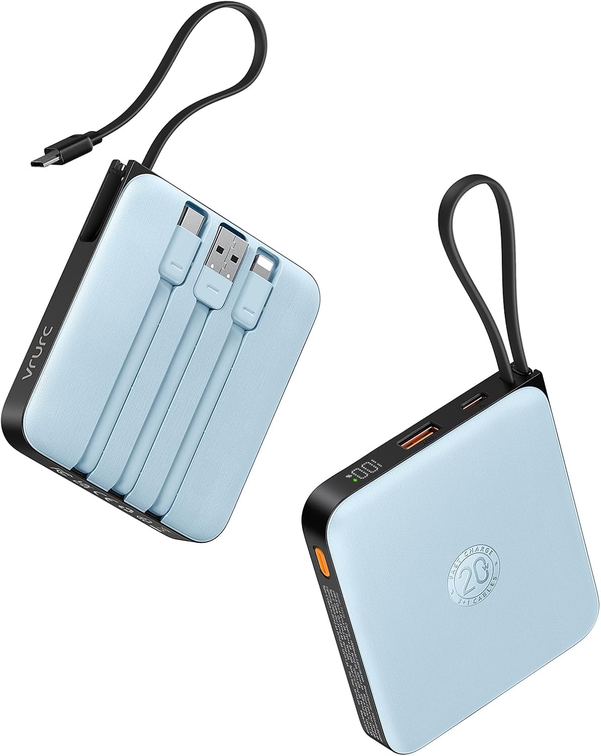 VRURC Portable Charger for iPhone with Built-in Cable, 10000mAh 22.5W Fast Charging USB C...