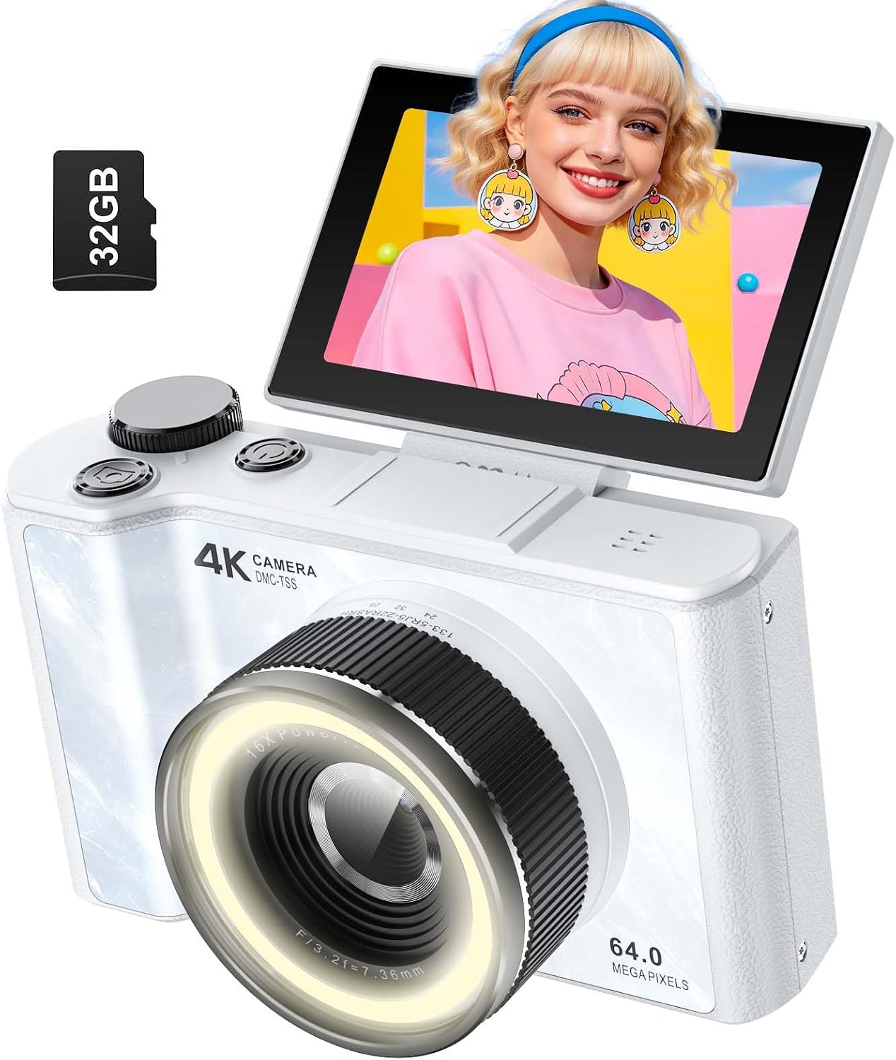 W & O Digital Camera for Teens,Kids Digital Camera with 32G SD Card,3" 180° Flip Screen...