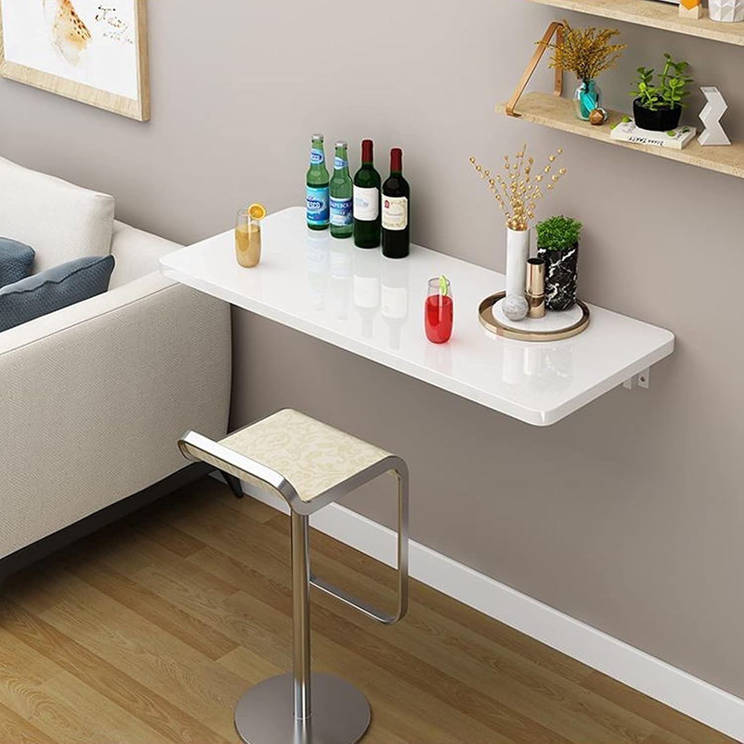 Wall-Mounted Table Kitchen Breakfast Bar Table, White | Computer Workstations for Home...