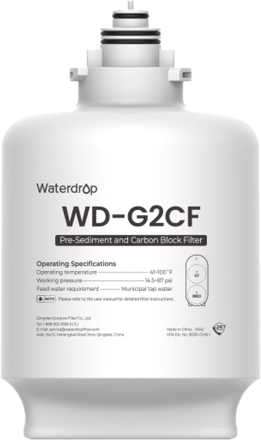 Waterdrop G2CF Filter, Replacement for G2 & G2P600 & G2MNR Reverse Osmosis System, 12-month...