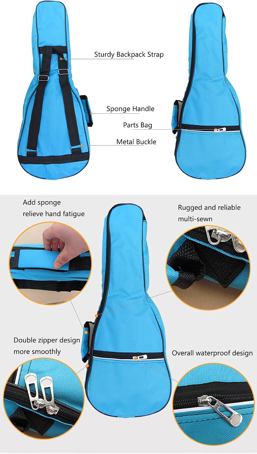 Waterproof Durable Colorful Ukulele Cotton Case Bag with Storage (21in, black)