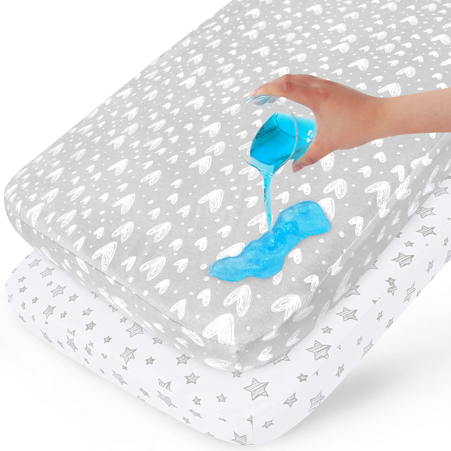 Waterproof Pack n Play Fitted Sheets 2 Pack,100% Cotton Mini Crib Mattress Cover Protector...
