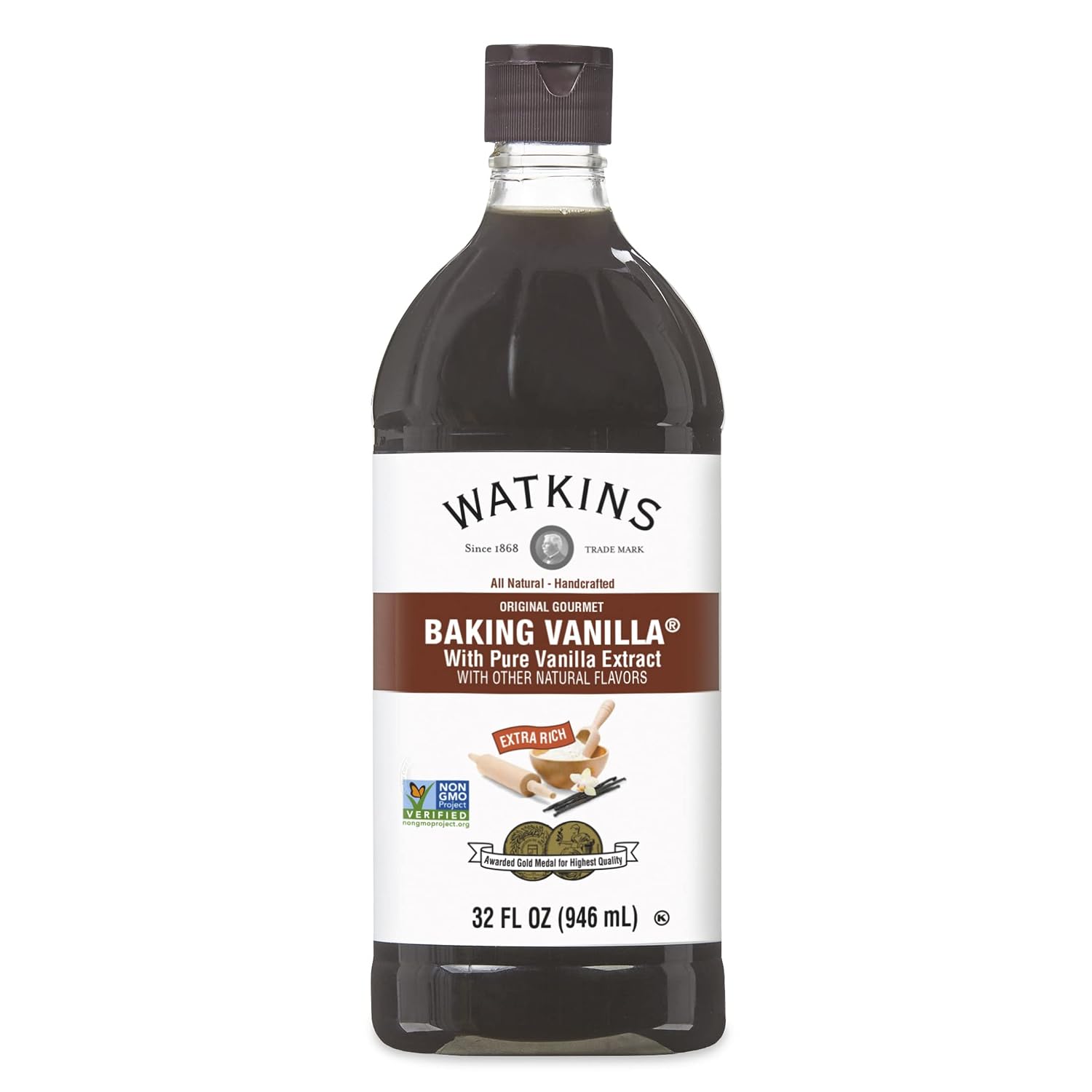 Watkins All Natural Original Gourmet Baking Vanilla, 32 fl. oz. Economy Sized Bottle, 1...