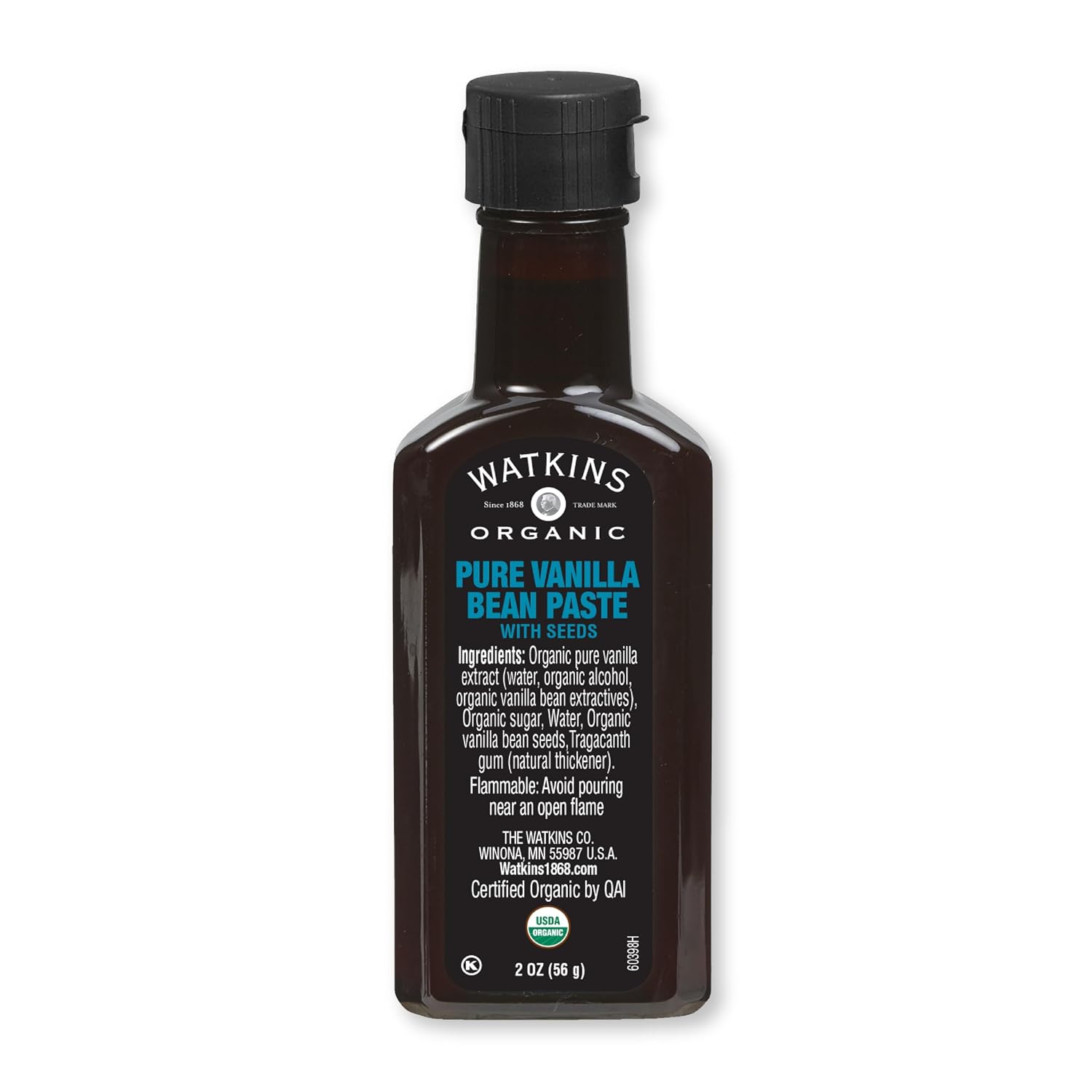 Watkins Organic Pure Vanilla Bean Paste, Non-GMO, Kosher, 2 oz. Bottle, 1-Pack