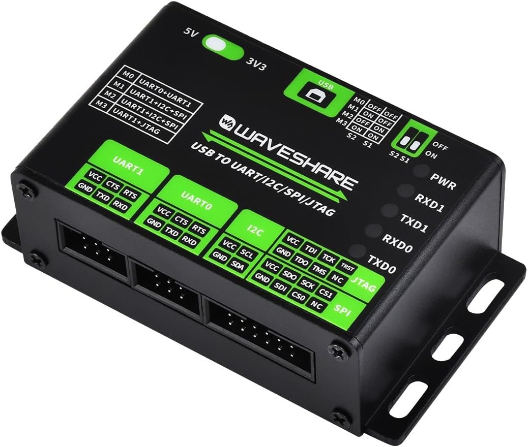 waveshare USB to UART/I2C/SPI/JTAG Converter, Supports Multiple Interfaces, Compatible with...