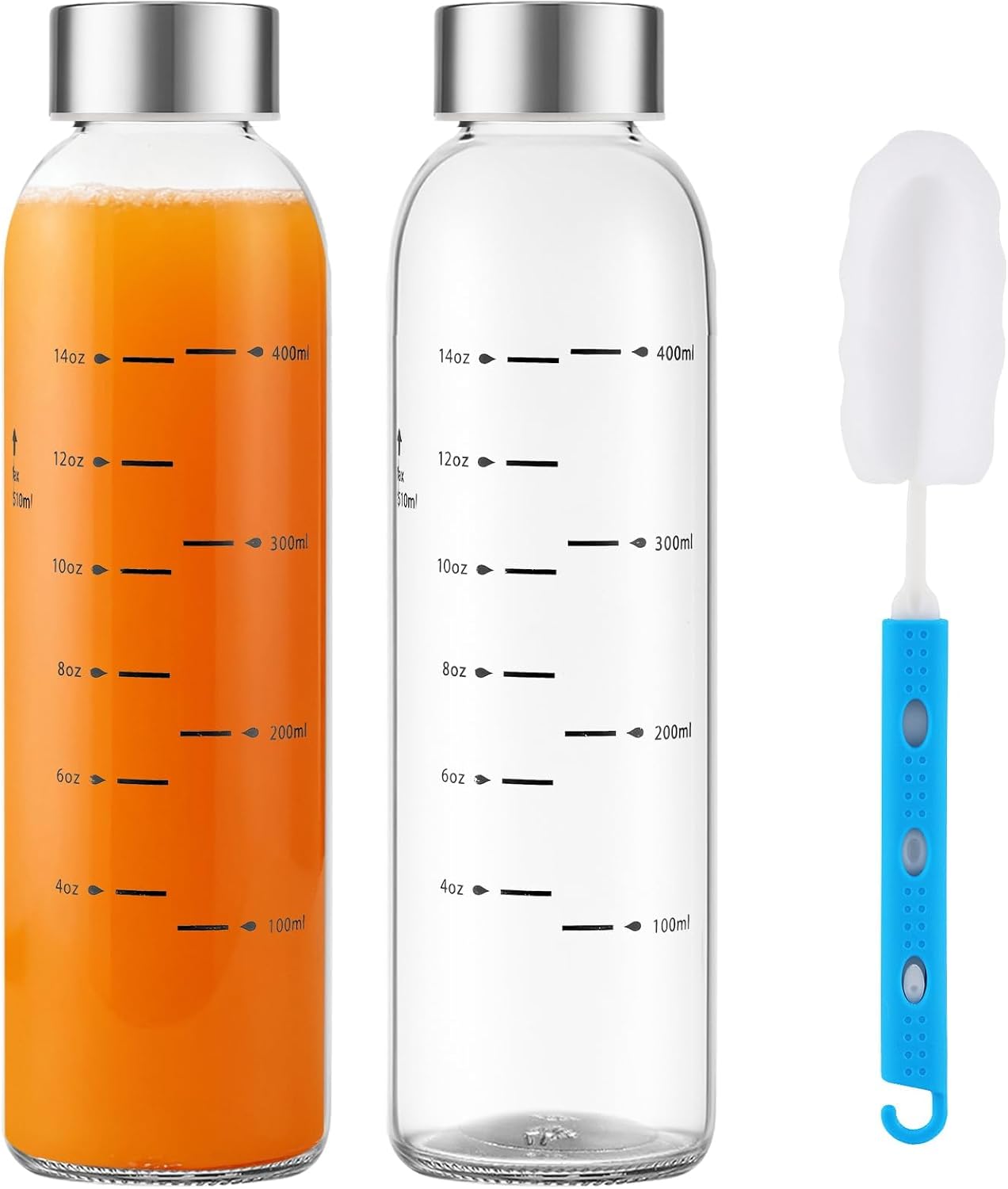 weasland Glass Juice Bottles with Lids Set of 2, 17 oz Reusable Glass Water Bottles with...