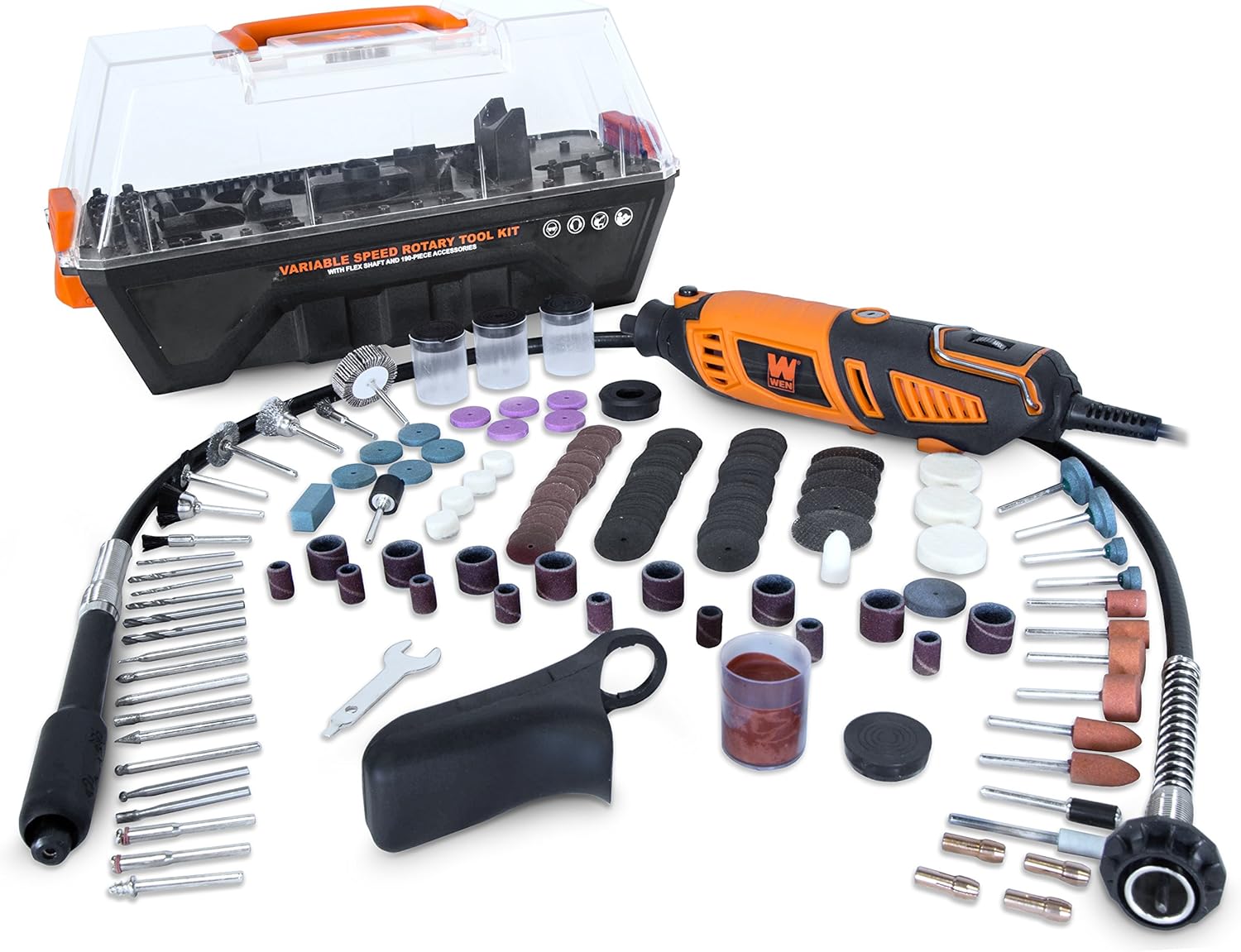WEN 23190 1.3-Amp Variable Speed Steady-Grip Rotary Tool with 190-Piece Accessory Kit, Flex...